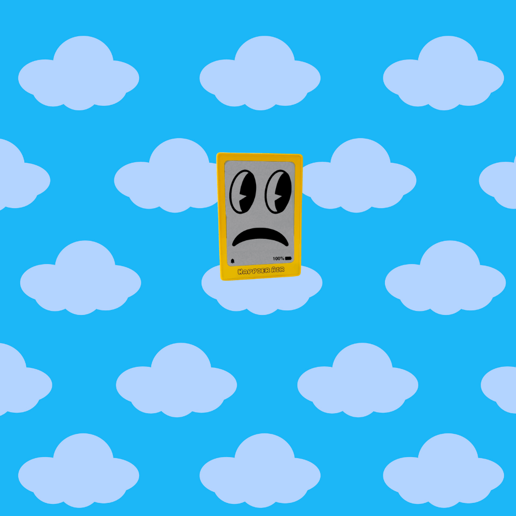 Happier Air monitor device with sad face display