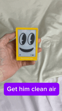 Happier Air monitor gif showing device get happy when exposed to clean air